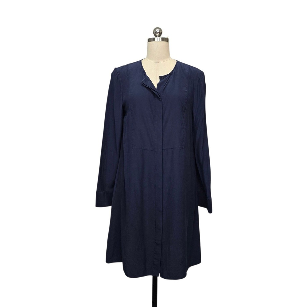 Tory Burch Navy Blue 100% Silk Long Sleeve Shift Dress Size 10 Style